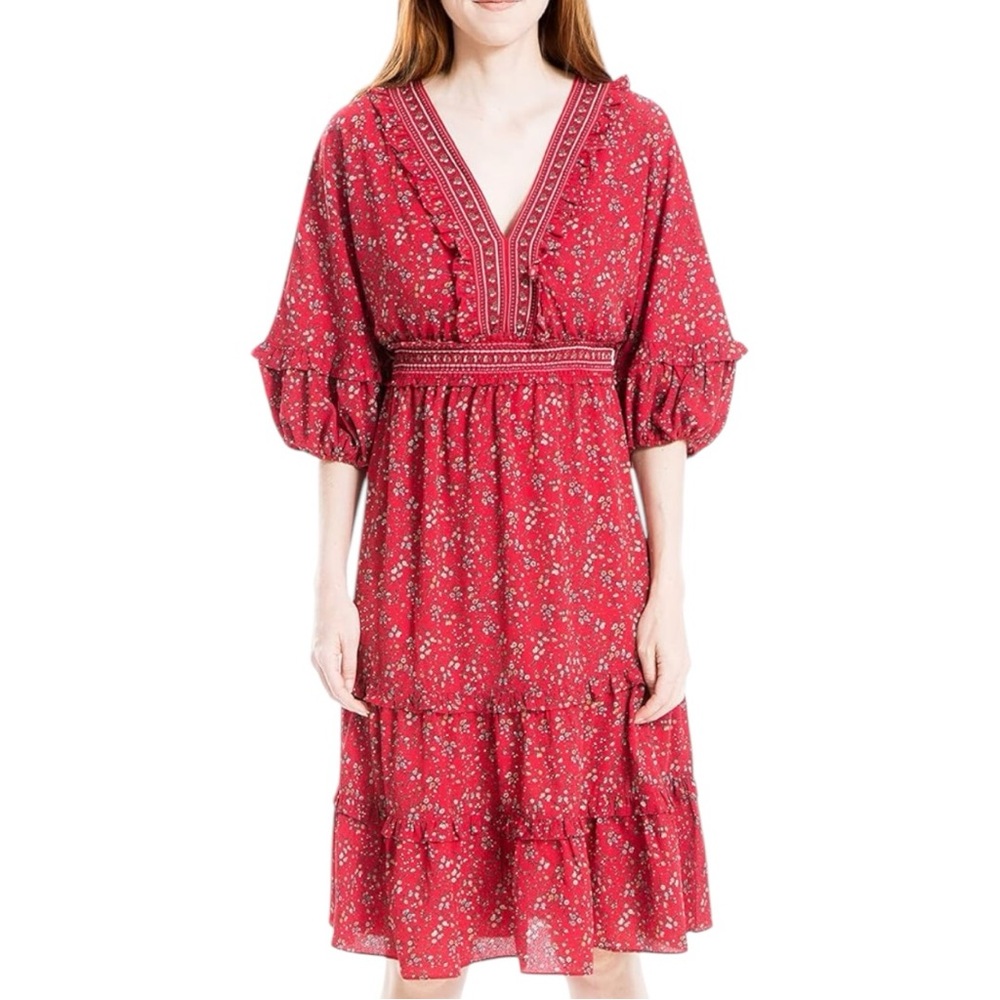 Max Studio Women's 3/4 Sleeve Tiered Bubble Crepe Dress Size M